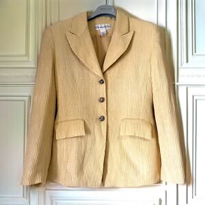 CHRISTIAN DIOR Vintage Waffle Textured Linen Blend Blazer in Yellow Size 12